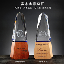 Wooden Crystal Trophy Customized Annual Meeting Awards Souvenir Creative Week Outstanding Staff Awards Medal