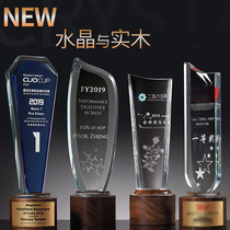 Creative Crystal Trophy Customization Outstanding Staff Honor Award Competition Champion Solid Wood Honor Anniversary Trophy Customization