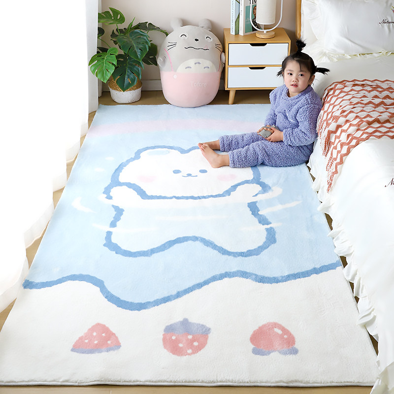 Bedroom carpet children's girl's dirty-resistant children's room bedside blanket girl ins wind cream floor mat non-slip machine washable