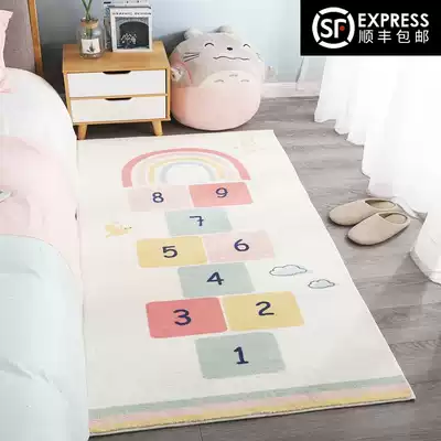 Children's baby cartoon jumping House cashmere carpet living room bedroom room padded long velvet bedside cute