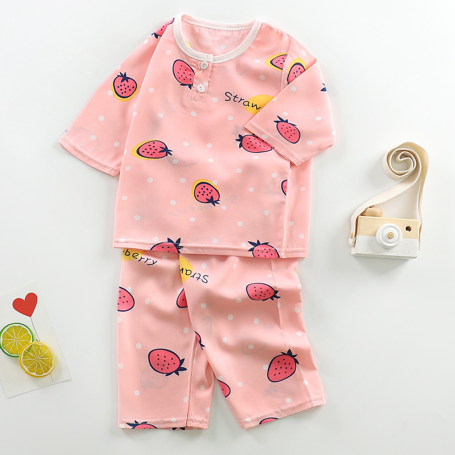 lụa Orbao trẻ em vest cô gái mùa hè mỏng bé bông lụa pajama trẻ em không tay quần áo nhà ngắn.