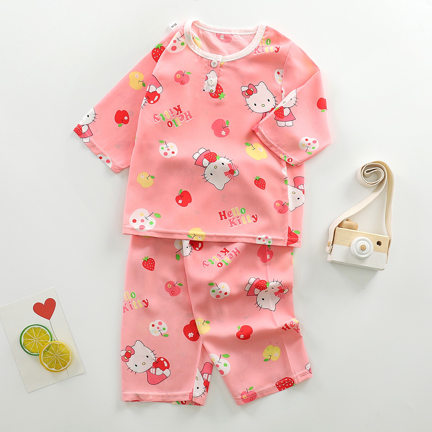 lụa Orbao trẻ em vest cô gái mùa hè mỏng bé bông lụa pajama trẻ em không tay quần áo nhà ngắn.