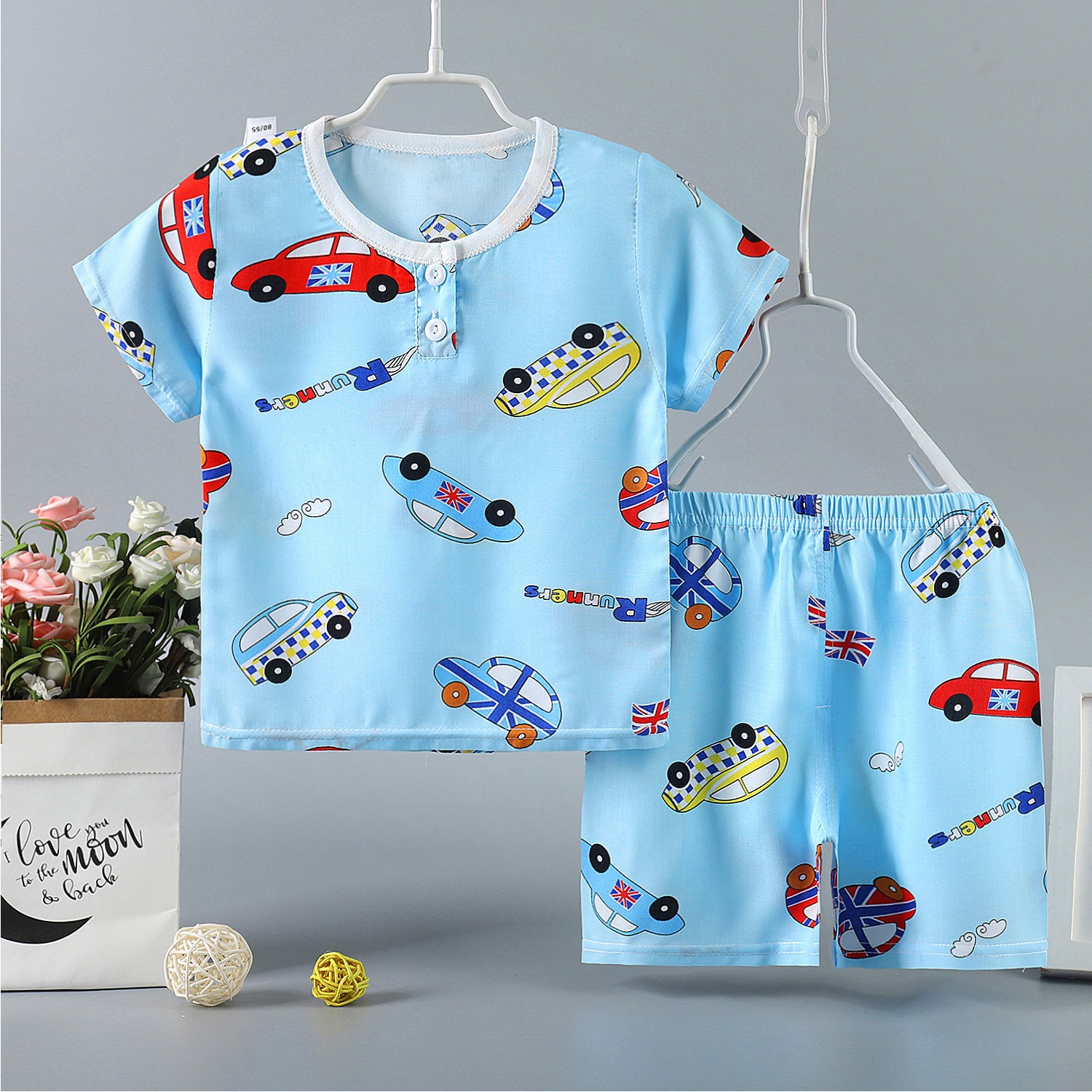 lụa Orbao trẻ em vest cô gái mùa hè mỏng bé bông lụa pajama trẻ em không tay quần áo nhà ngắn.