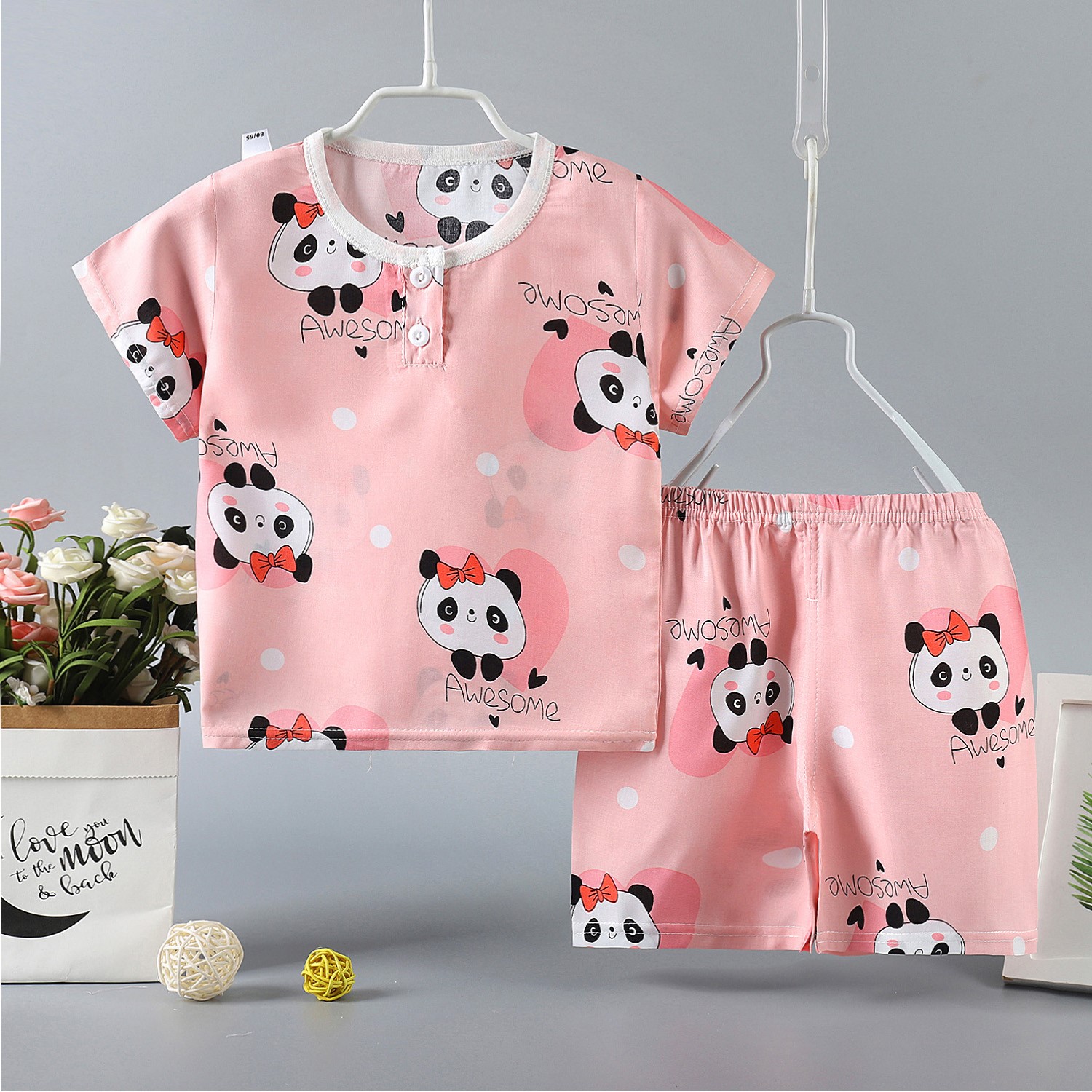 lụa Orbao trẻ em vest cô gái mùa hè mỏng bé bông lụa pajama trẻ em không tay quần áo nhà ngắn.