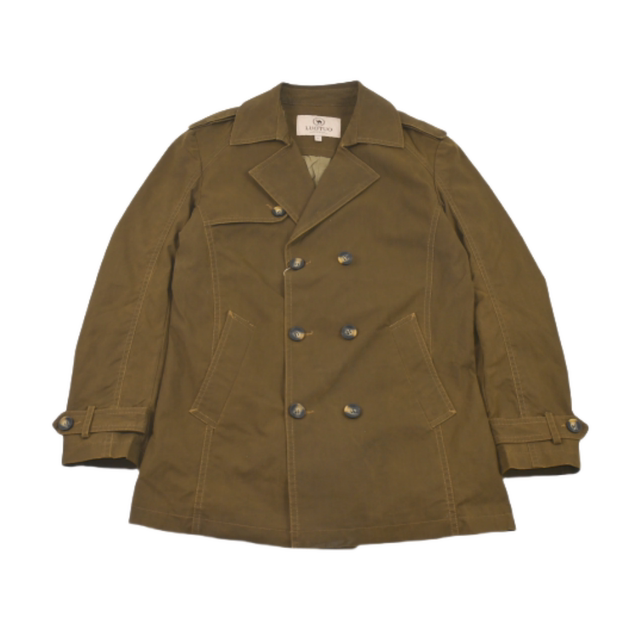 Old-fashioned retro double button mid-length men's autumn windbreaker British style loose solid color casual suit collar jacket