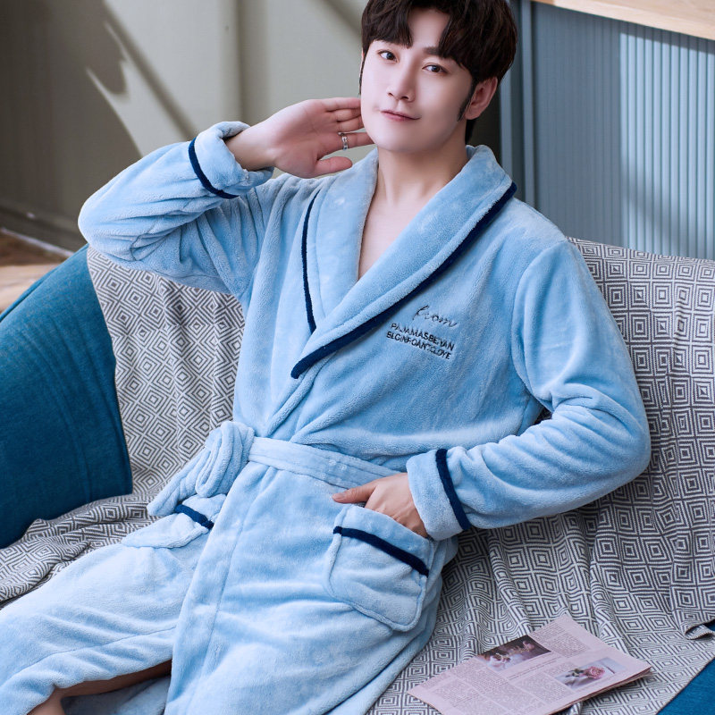 Bathrobe male coral suede autumn winter morning gown large size Thickened Pyjamas 2021 New sleeping robe men's flannel