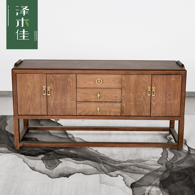 New Chinese-style dining room cabinet rack small apartment all solid wood light luxury tea cabinet log dining cabinet storage tea side cabinet
