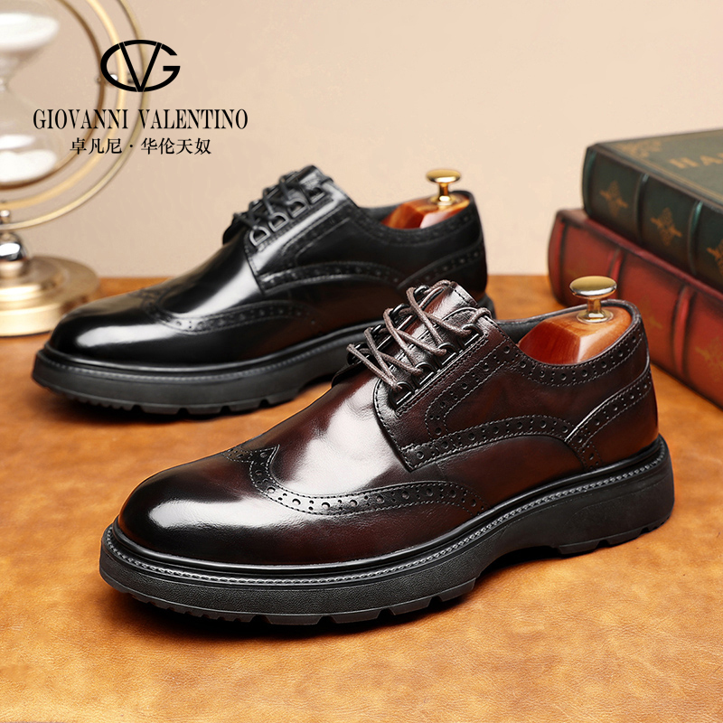 Giovanni Valentino Men's Leather Shoes New Model First Layer Cowhide Business Casual Shoes Brogue Brand Shoes 23735 Giovanni Valentino Men's Leather Shoes New Model First Layer Cowhide Business Casual Shoes Brogue Brand Shoes 23735