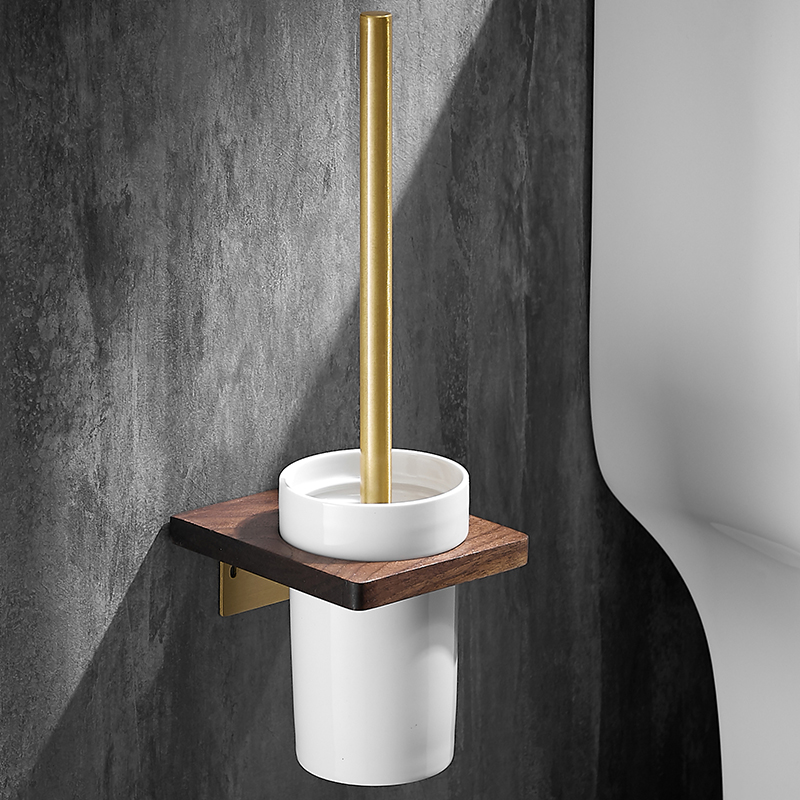 Light Extravagant Black Walnut Wood Toilet Brush Suit Free Of Punch Wall-mounted Makeup Room No Dead End Toilet Toilet Brush Holder Hung Wall Style