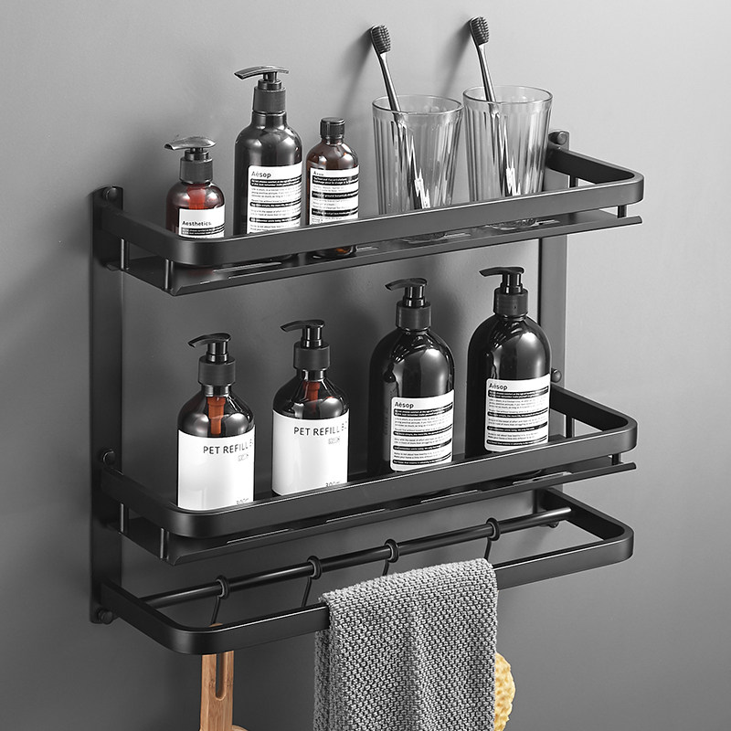 Toilet shelf 304 stainless steel bathroom punch-free towel rack Toilet shower room double wall hanging rack