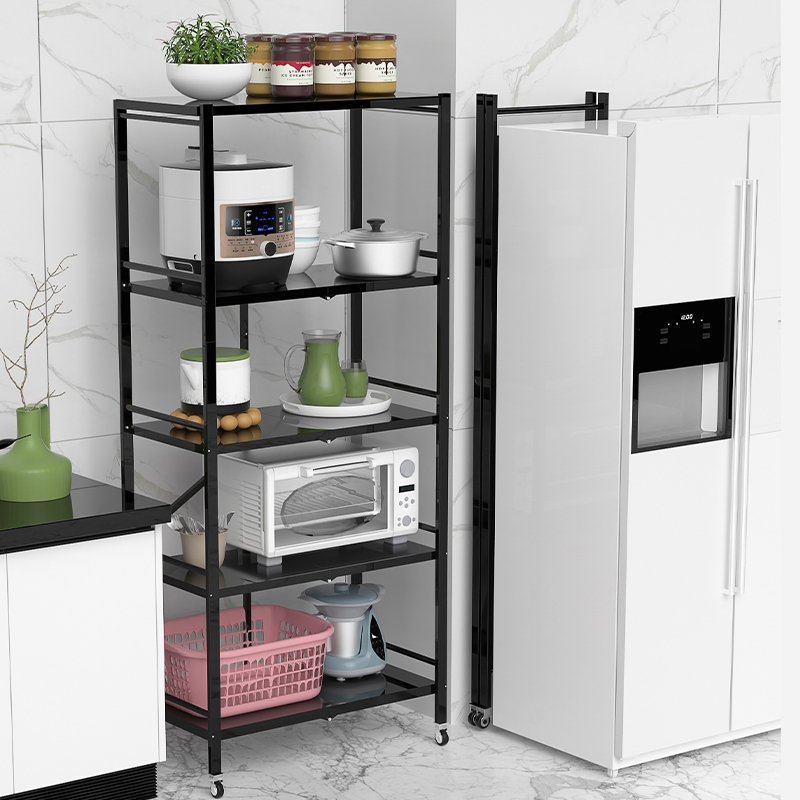 Stainless steel kitchen shelf landing without installation folding multi-layer storage shelves microwave oven mobile receiver