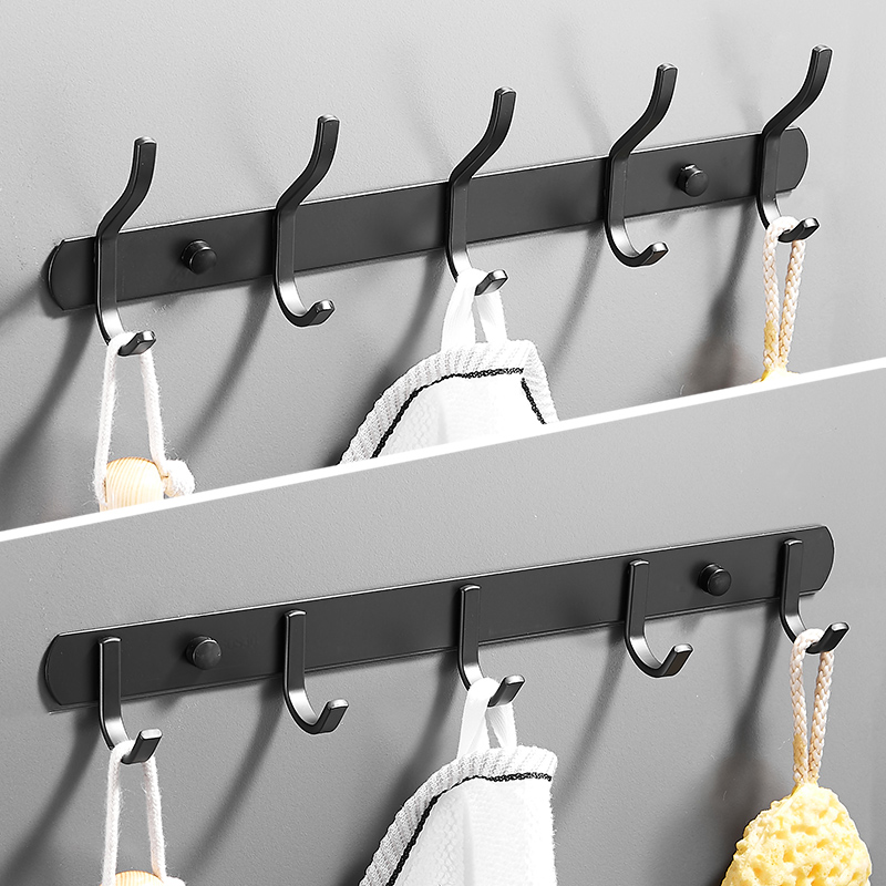 304 Stainless Steel Crochet Door Rear Clothing Hook Free to punch Bathroom Towel Hook Black Thickened Kitchen Wall Hook