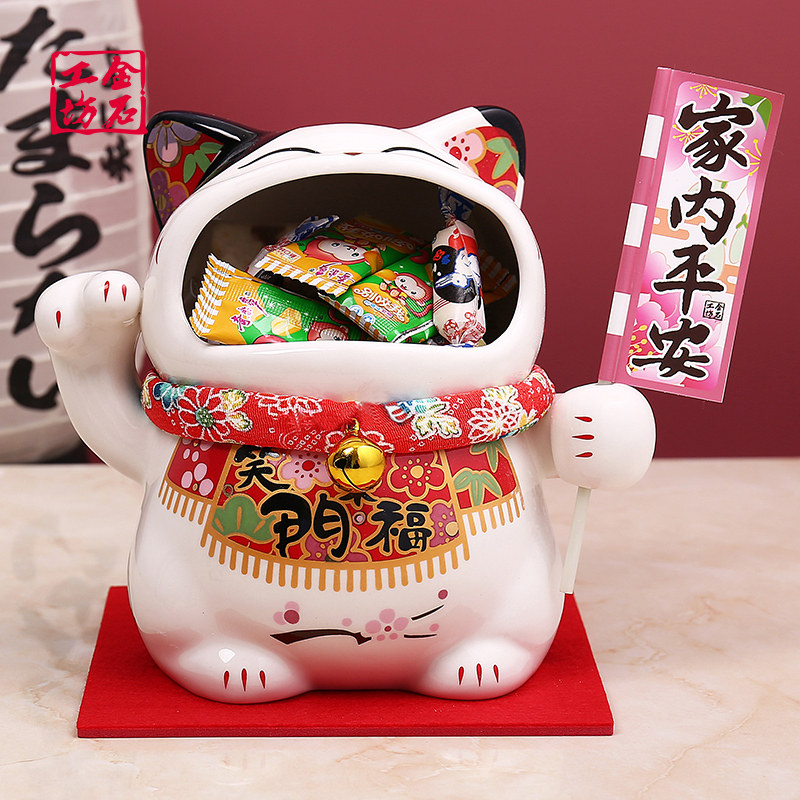 Golden Stone Workshop Fortune Cat Ornaments Home Living Room Trinket Creative Jewelry Candy Jar Housewarming New Home Gifts