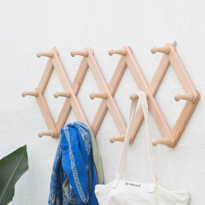 Solid Wood Entryway Hook, Wall-Mounted, Retractable, Creative Wooden Coat Hook for Entryway, No-Drill Coat and Hat Hook