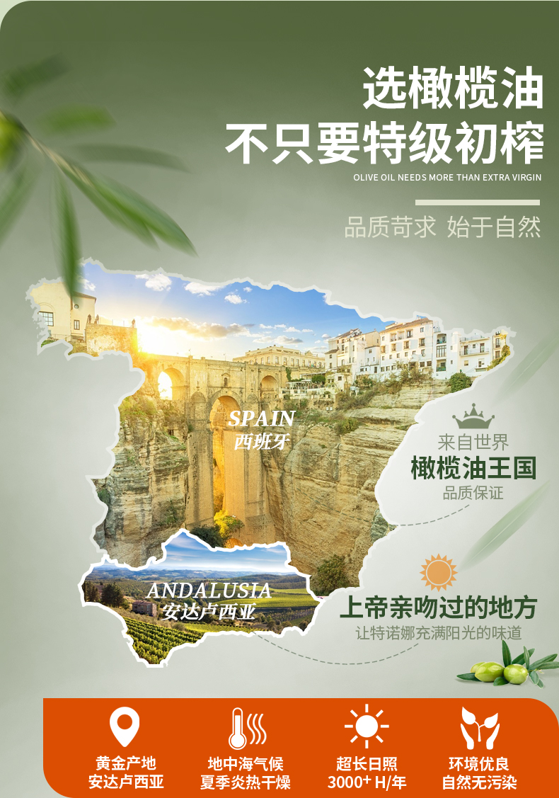 西班牙原瓶进口 特诺娜 特级初榨橄榄油 1L*2瓶 礼盒装 图3