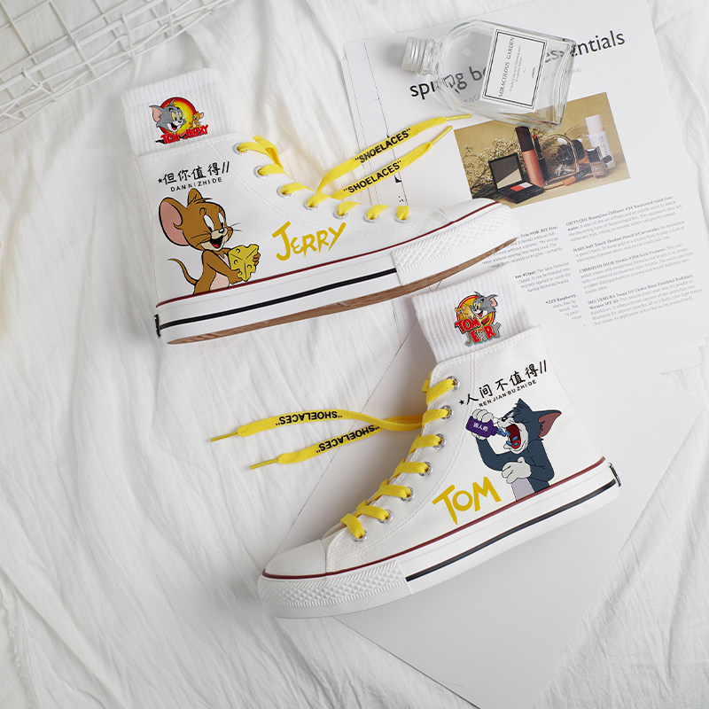 2022 spring new cat and mouse high cylinder sails shoes men and women board shoes graffiti mandarin casual lovers white single shoes