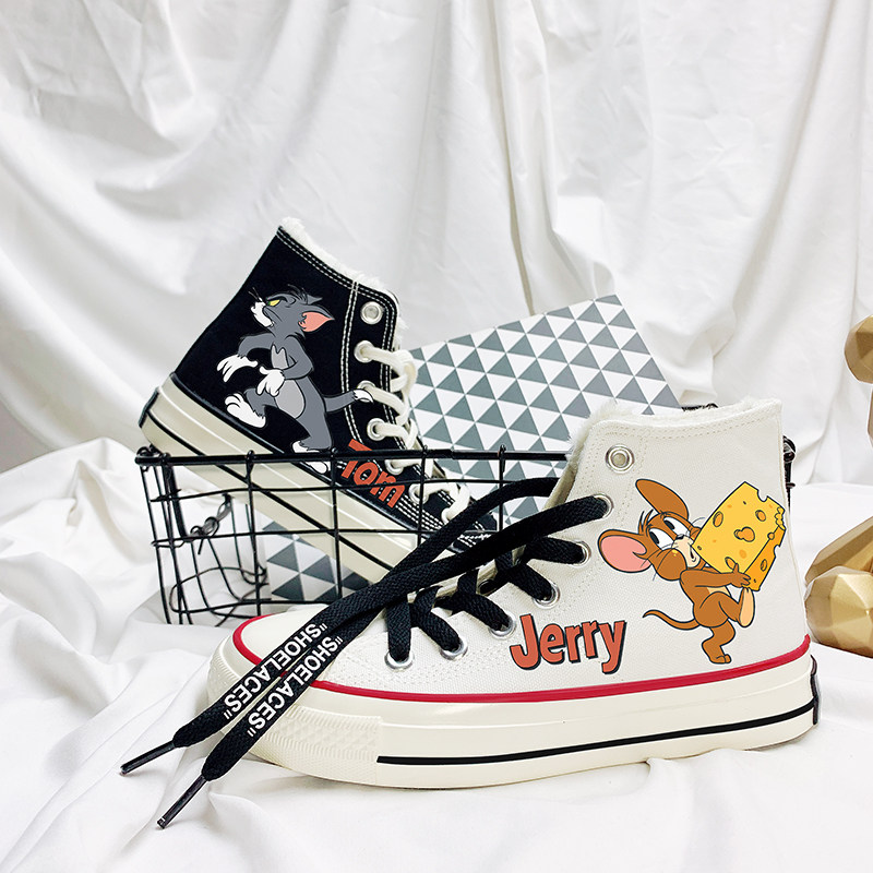 2022 cat and mouse graffiti high cylinder sails shoes men and women mandarin version 100 hitch Cartoon Shoes Tide Casual Board Shoes