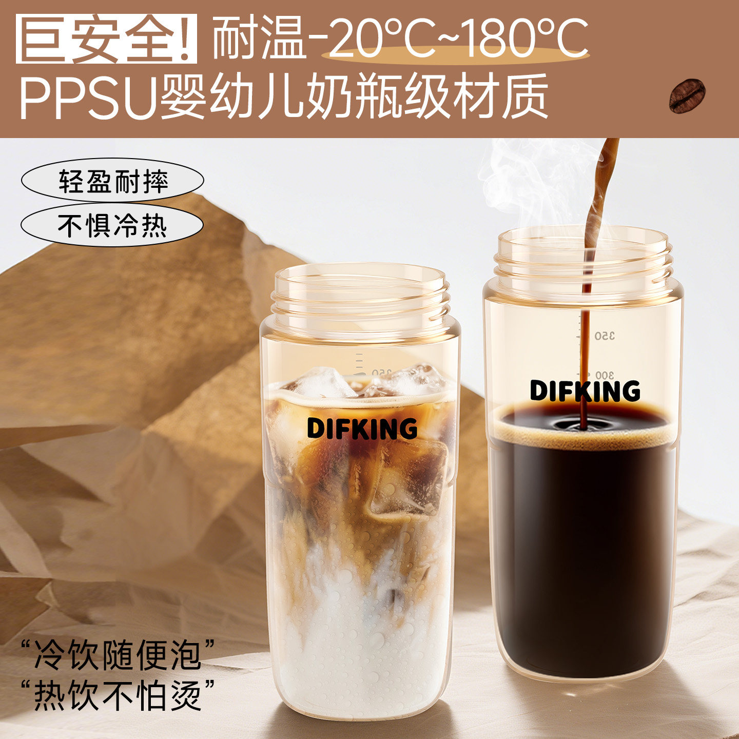 Difking Glue-Free Coffee Cup for Women to Carry When Going Out, High-Looking Ppsu Portable Cup for Personal Use
