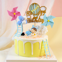 Birthday Cake Decoration Sleeping Pose Baby Unicorn Hot Air Balloon Inserts Cute Windmill Accessories Childrens Festival Happy