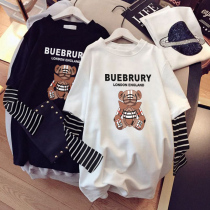 Pure cotton long-sleeved T-shirt womens top long loose Korean ins tide base shirt white spring and autumn large size womens clothing