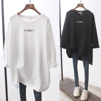 Pure cotton long-sleeved T-shirt womens top medium-long new womens base shirt spring and autumn large size loose Korean version tide ins