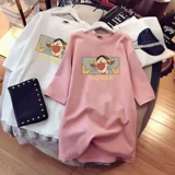 Длинная футболка с коротким рукавом, весенняя хлопковая тонкая летняя одежда, средней длины, оверсайз, 2025 года