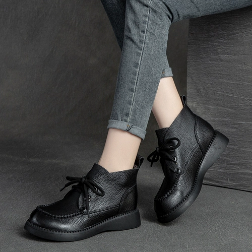 Демисезонные комфортные универсальные высокие короткие сапоги для матери для отдыха для кожаной обуви, из натуральной кожи, для среднего возраста, мягкая подошва