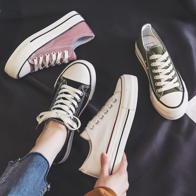 2026 Autumn Thick-Soled Canvas Shoes for Women, Versatile Casual Sneakers, Classic Style Student Solid Color Casual Sneakers
