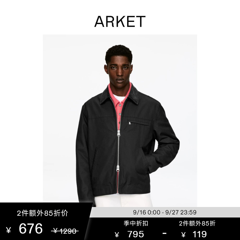 Arket Men's Clothing Pure Cotton Canvas Corduroy Collar Barn Style Jacket Black Spring and Autumn Style 1314840002 Arket Men's Clothing Pure Cotton Canvas Corduroy Collar Barn Style Jacket Black Spring and Autumn Style 1314840002