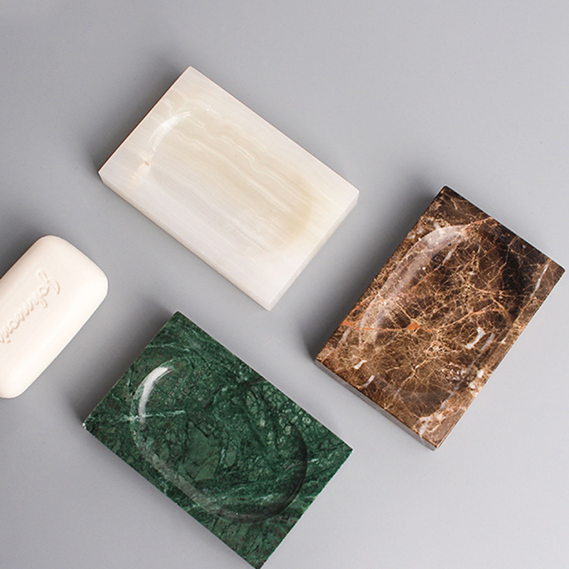 Nordic style high-grade soap dish can drain natural white jade marble soap box light luxury soap holder round rectangle