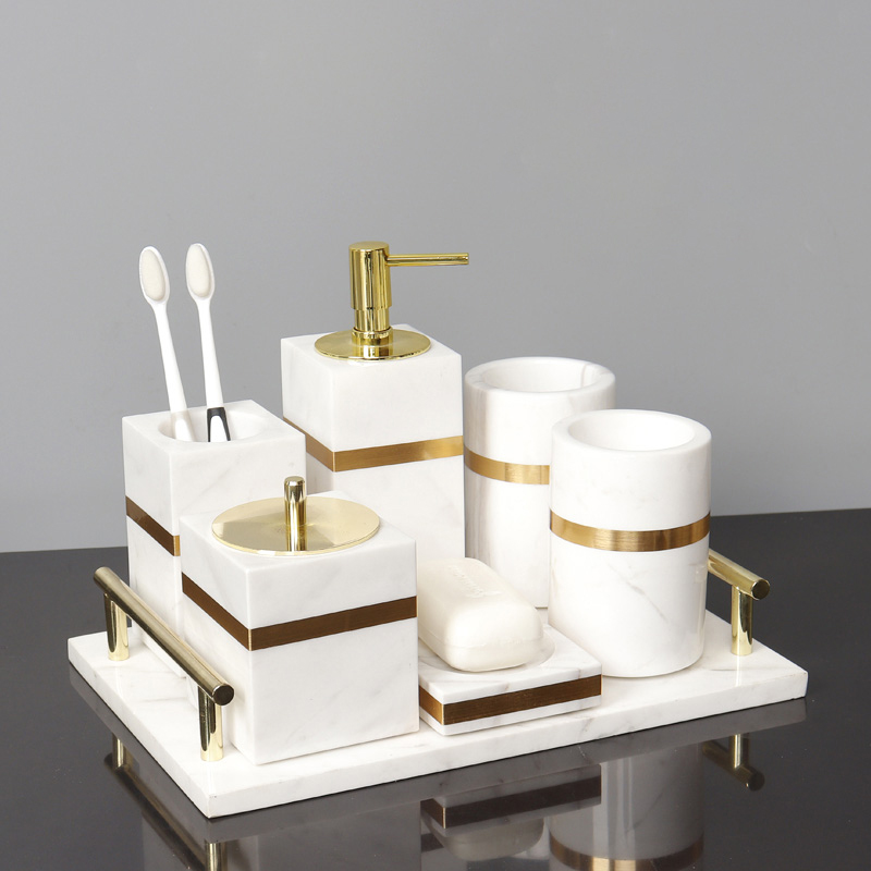 Bathroom wash cup set high-end bathroom accessories light luxury marble wash set model room powder room supplies