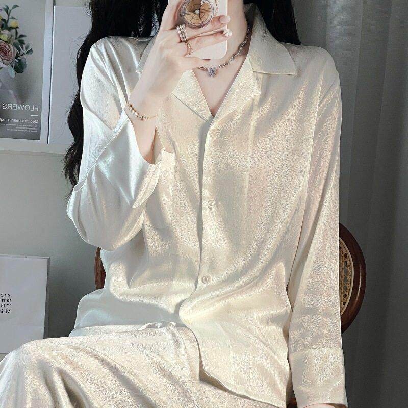 Victoria's New Pajamas for Women, Autumn and Winter, Mulberry Silk, White Long-Sleeved Long Pants, Home Wear, Silk Suit
