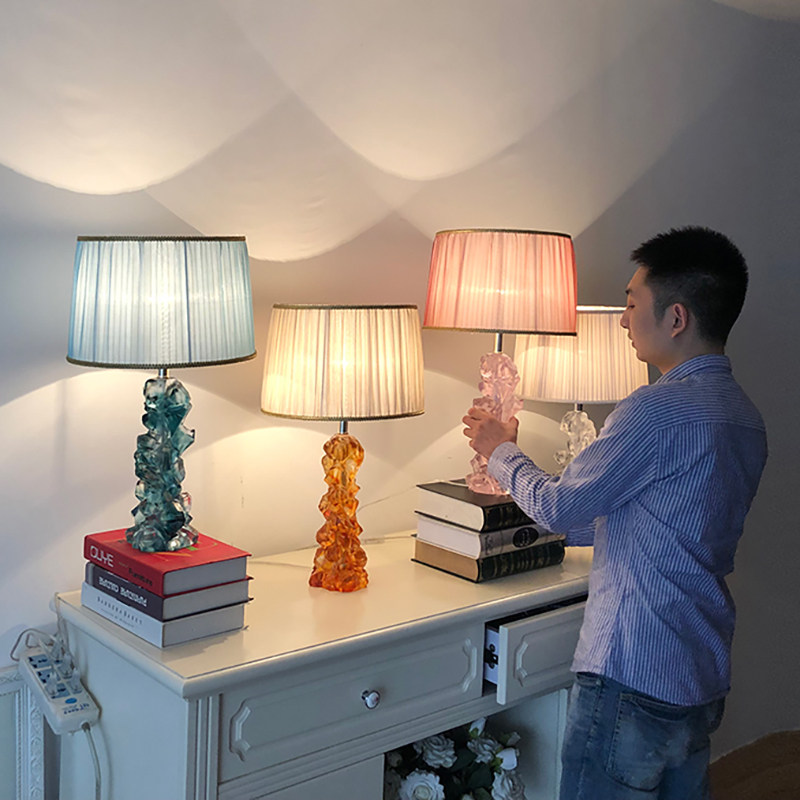 Mosomaka Creative stained glass table lamp Bedroom dimmable glass bed headlamp romantic personality