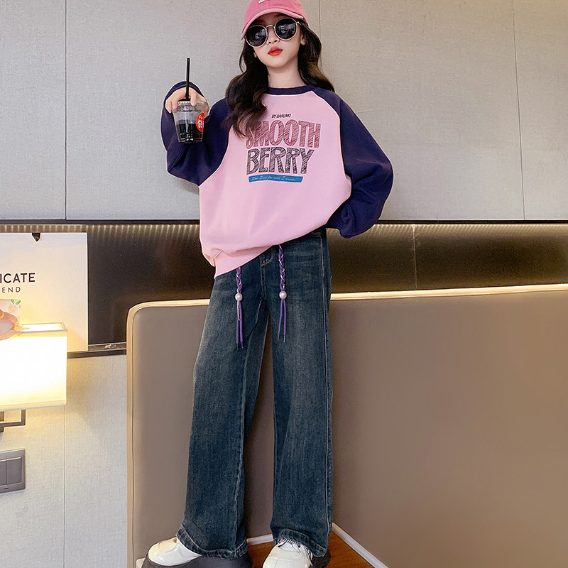 Girl Suit Autumn Clothing 2023 New Children Trendy Ocean Gas Woman Great Boy Spring Autumn Style Jeans Sweatshirt Two Sets-Taobao