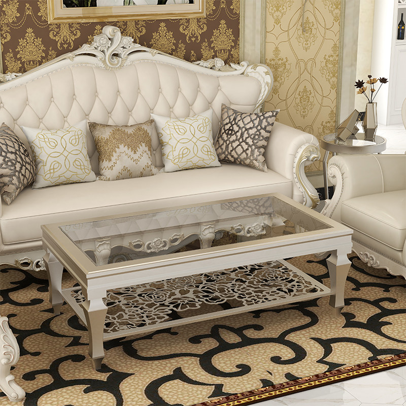 American light and luxurious stainless steel rectangular tea table modern minimalist living-room European-style net red tempered glass hollowed-out corner a few-Taobao