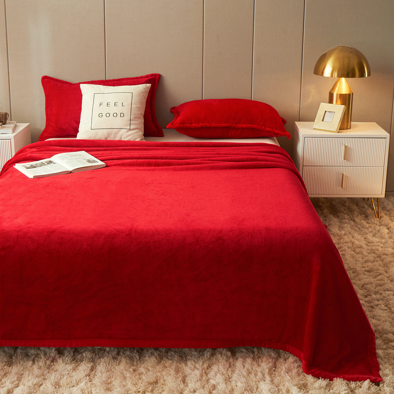 Fleece-Lined Wedding Red Bed Sheet, Single Piece, for Winter Hotel Use, Milk Velvet Quilt Cover, Wedding Thickened Coral Fleece Fleece-Lined Wedding Red Bed Sheet, Single Piece, for Winter Hotel Use, Milk Velvet Quilt Cover, Wedding Thickened Coral Fleece