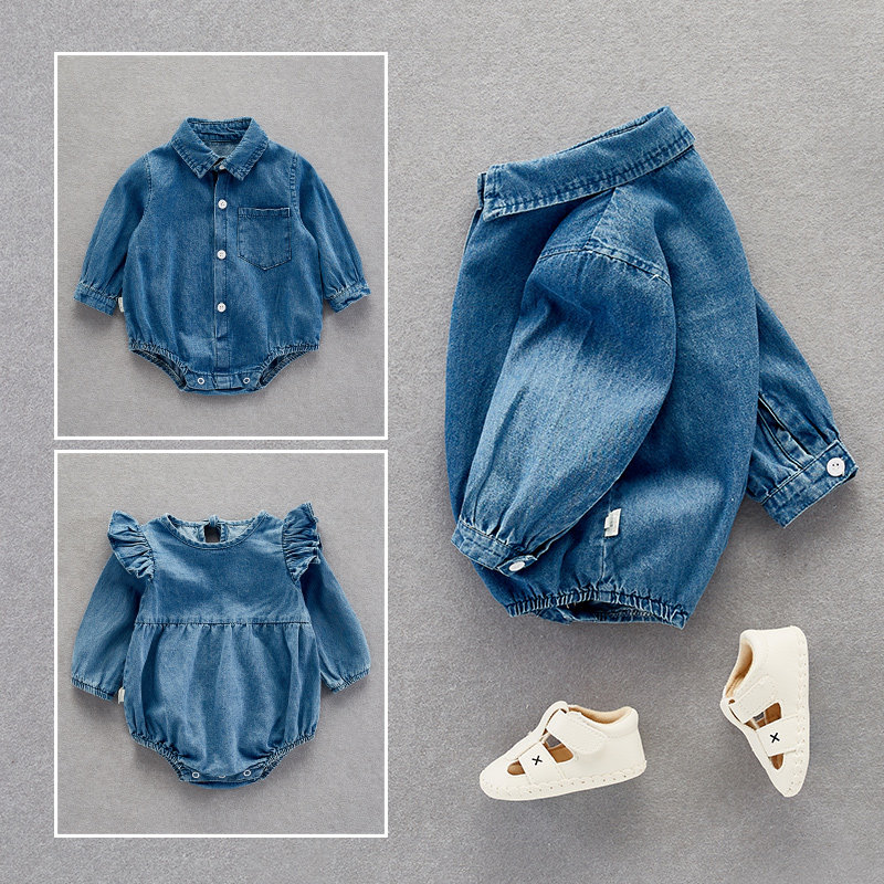 Net red baby cowboy romper spring and autumn baby girl spring clothes cute princess outing bag fart clothes newborn baby clothes