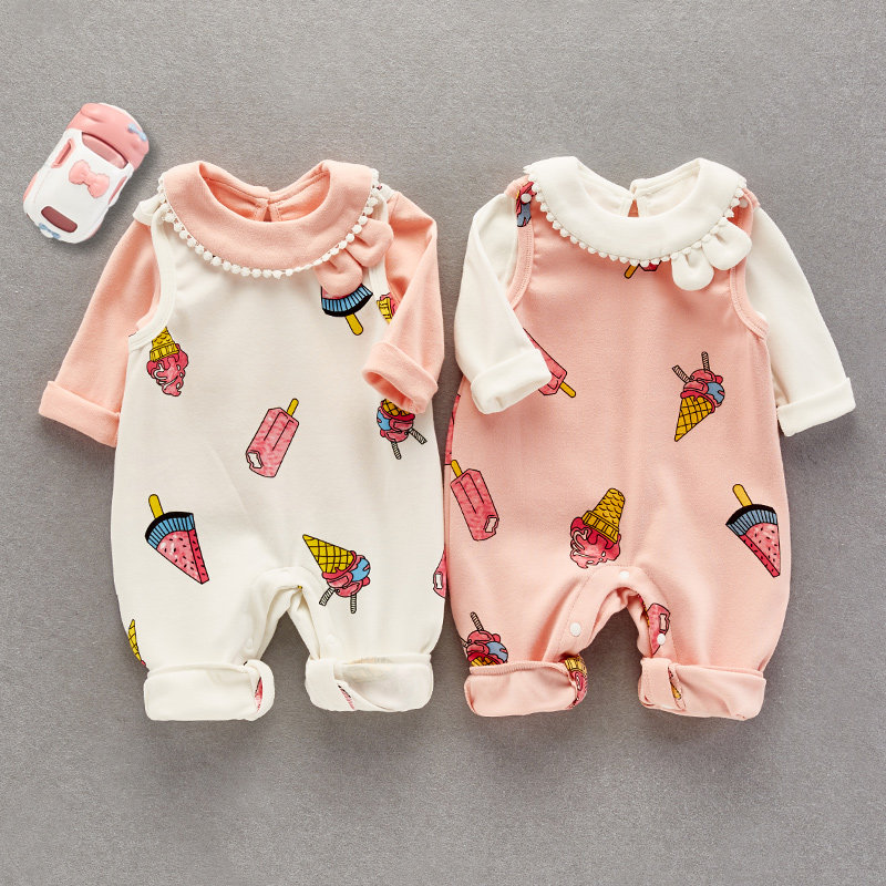 Super Western style baby clothes girl baby spring and autumn outing suit cute full moon princess newborn jumpsuit spring clothes