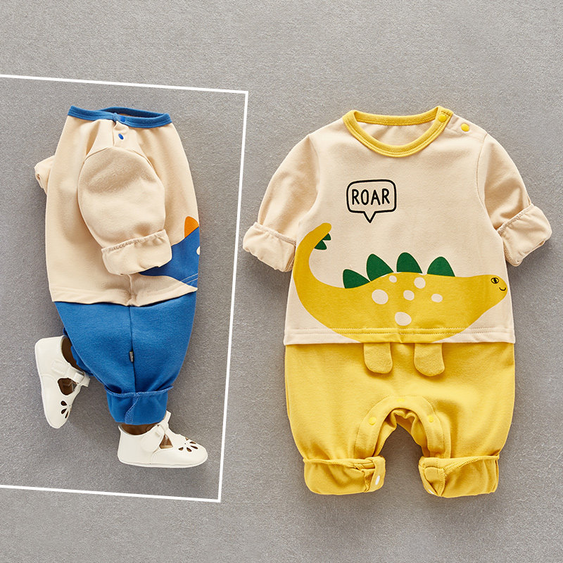 Net red newborn baby jumpsuit spring and autumn boy baby spring clothes cute cartoon go out tide clothes toddler clothes