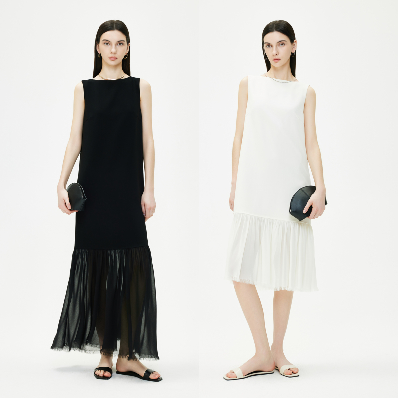Butterfly River Row Style Goddess Acetate Spliced Transparent Gauze Hand-Pulled Sleeveless Long/Short Dress