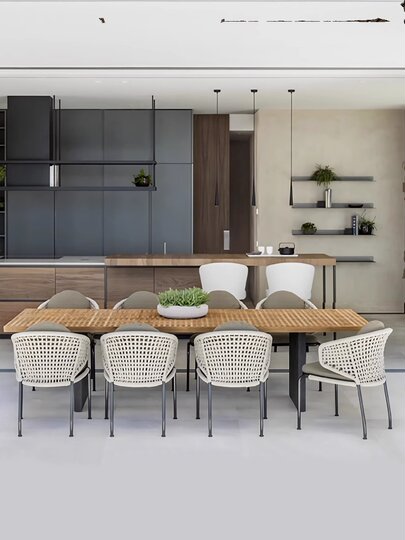 Уличные столы и стулья, дизайнерские обеденные стулья из тика в скандинавском стиле, садовая мебель для отелей и вилл, уличные стулья из ротанга для балкона