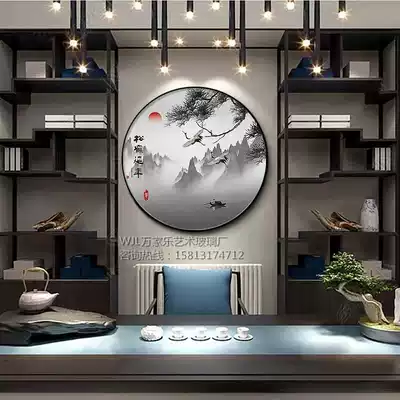 Modern art glass round decoration living room landscape Zen porch hanging painting corridor aisle tea room study mural