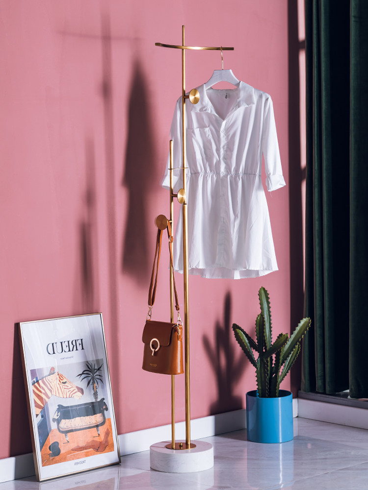 Nordic light luxury stainless steel coat rack Floor-to-ceiling household simple modern ins hanging bag storage rack Bedroom hanger