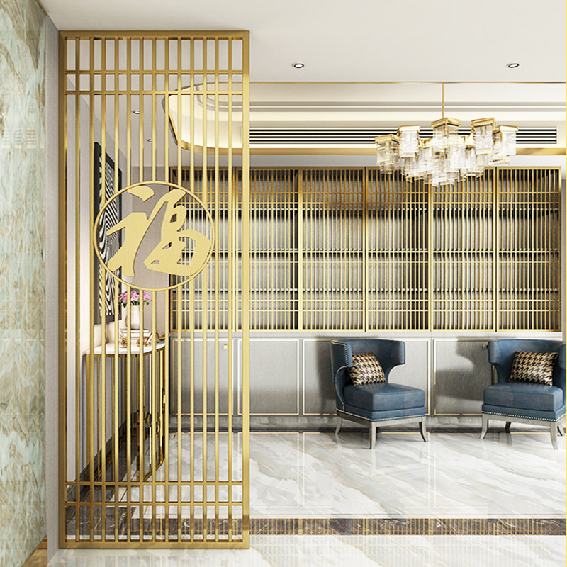 New Chinese screen partition living room entry porch barrier screen modern light luxury stainless steel partition bathroom
