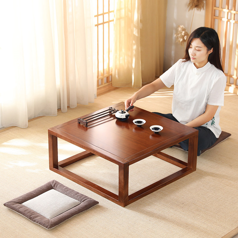 Solid Wood Tatami Tatami Tea Table Windows Terrace Small Square Table Day Style Tea Table Dwarf Table Kang Table Home Terrace Short Table Sitting Area