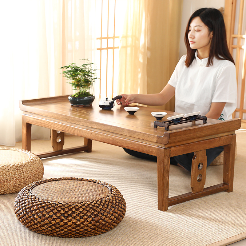 Elm wood kang table solid wood tatami table bay window small tea table Japanese tea table Zen low table sitting on the floor household kang table