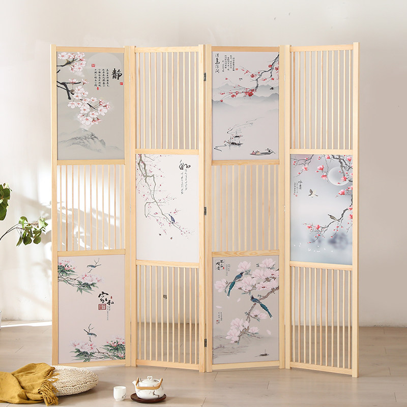 New Chinese screen partition living room folding porch mobile folding screen modern simple office Hotel solid wood screen