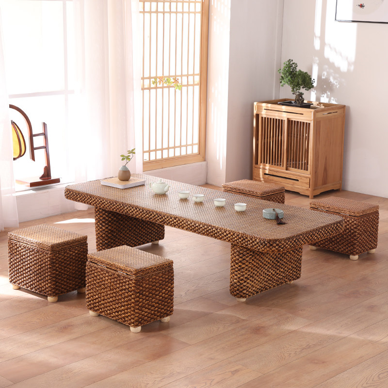 Day-style rattan chic tea table tatami dwarf table sitting room home living room Home New Chinese meditation Balcony Tea Table and chairs