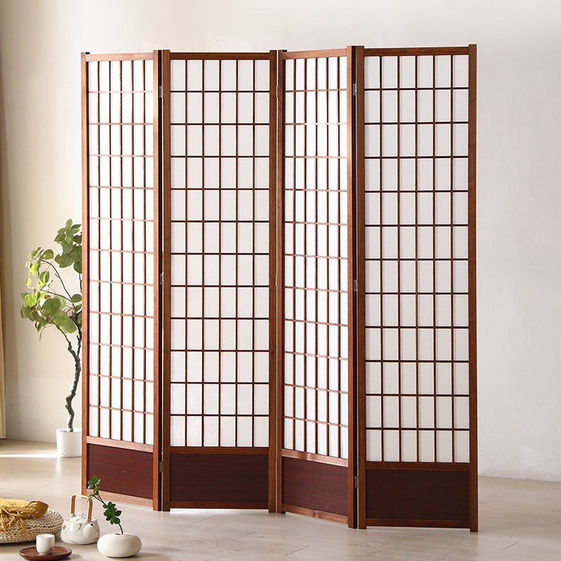 Japanese-Style Lattice Screen Partition Wall, Foldable and Movable, Suitable for Small Apartments, Modern Minimalist Living Room, Bedroom, and Entryway, Made of Solid Wood