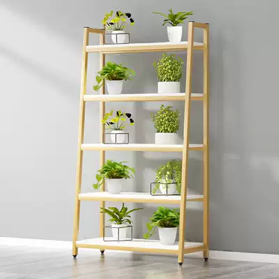 Wrought iron flower shelf shelf balcony multi-layer Golden Ge flower pot stand against the wall shelf living room floor simple modern